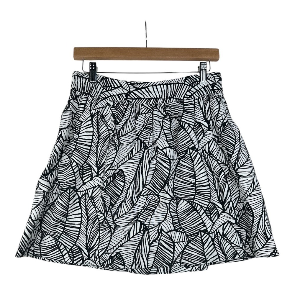 Loft‎ Tropical Leaf Print Linen Blend Mini Skirt size XS Black/White